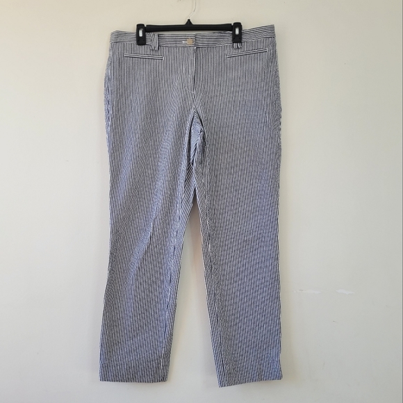 Ann Taylor Blue White Seersucker Striped Signature Cropped Pants 14 Tall 14T - Picture 2 of 6